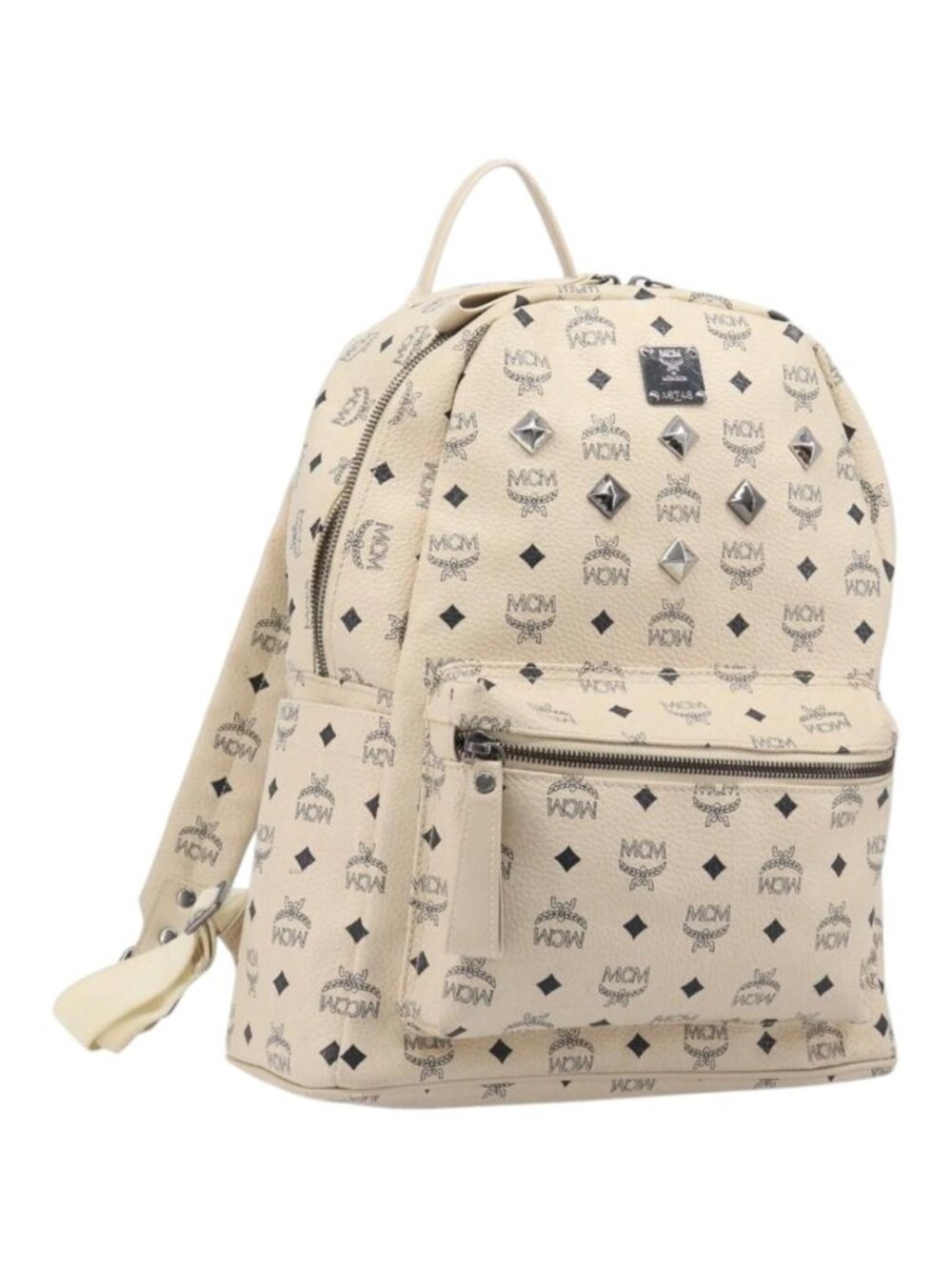 MCM Vicetos Logogram Backpack PVC Leather White Silver